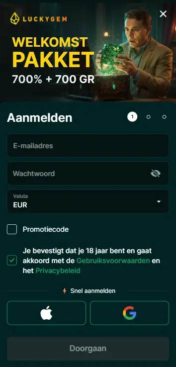 LuckyGem Casino – Registratiepagina LuckyGem Casino aanmeldformulier